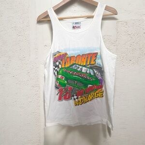 Vintage White Graphic Tank Top with Car Print Bobby Labronte Racing 2000 M
